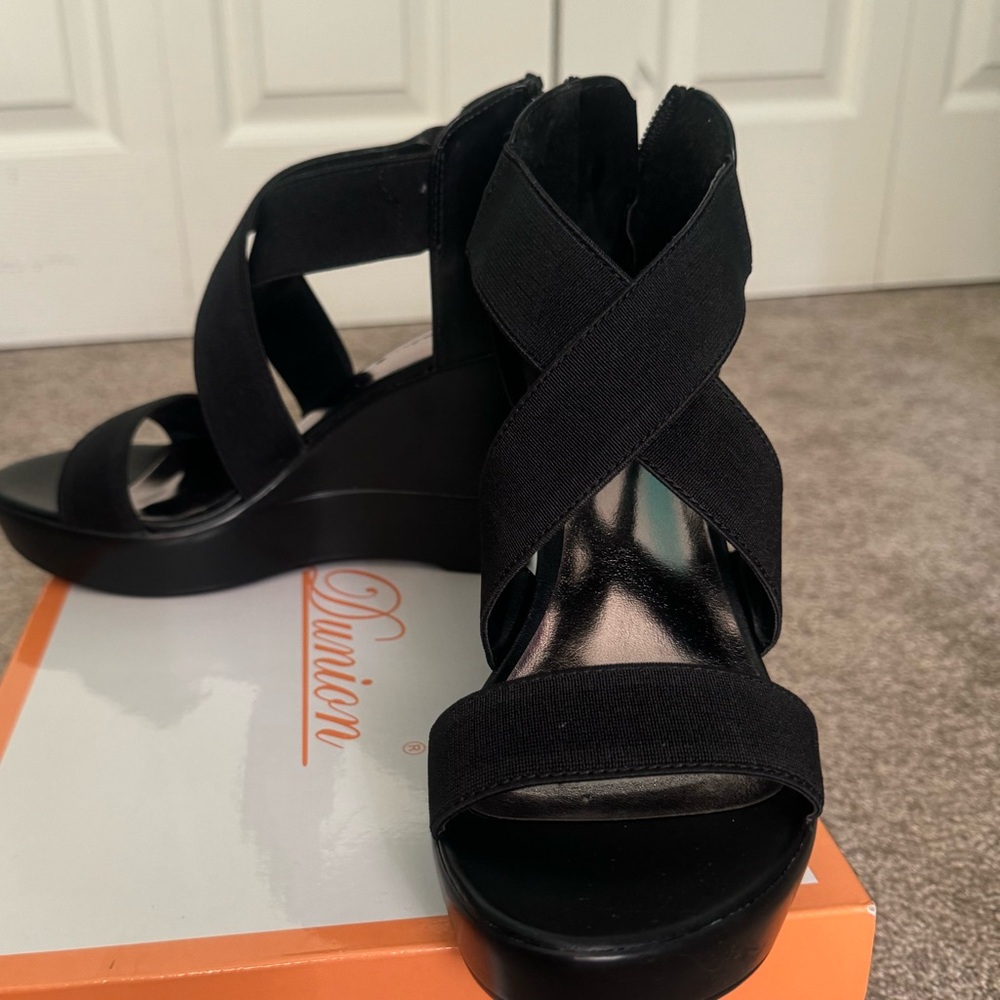 Black wedge sandals size 6.5